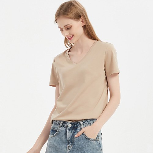 High-End Mercerized Cotton White Round Neck Short Sleeve T-Shirt Women