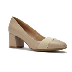 Almond Toe Slip On Elasticized Vamp Leather Pumps